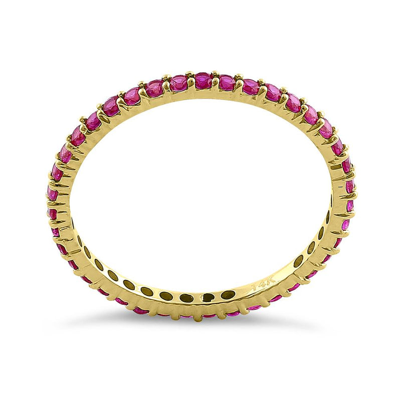 Solid 14K Yellow Gold Eternity Ruby CZ Ring