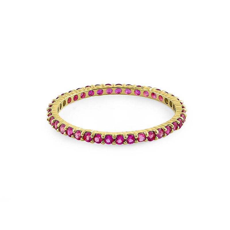 Solid 14K Yellow Gold Eternity Ruby CZ Ring