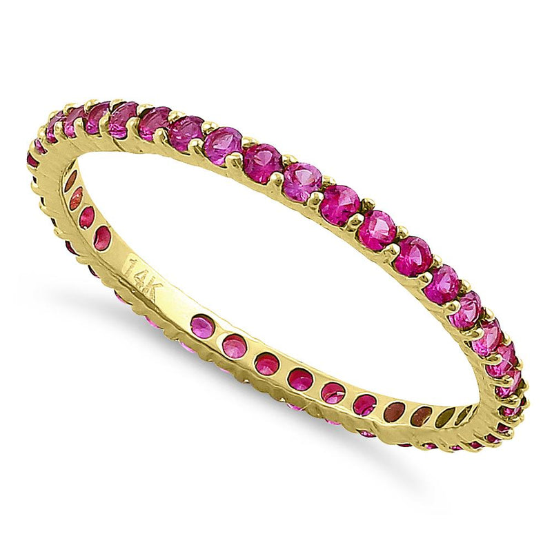 Solid 14K Yellow Gold Eternity Ruby CZ Ring