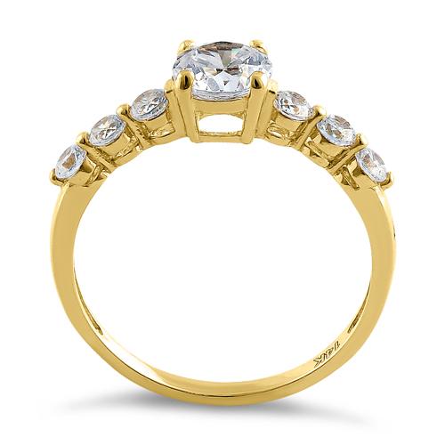 Solid 14K Yellow Gold Regal Round CZ Ring