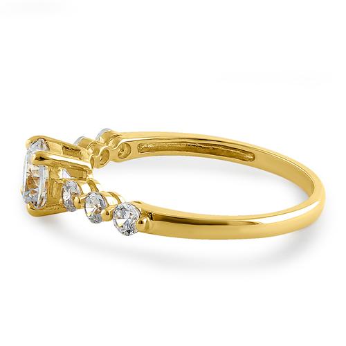 Solid 14K Yellow Gold Regal Round CZ Ring