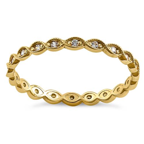 Solid 14K Yellow Gold Eternity Round Clear CZ Ring