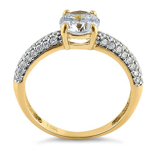 Solid 14K Yellow Gold Noble Round Clear CZ Engagement Ring