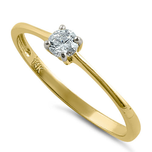 Solid 14K Gold Small Solitaire CZ Ring