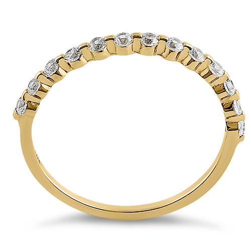 Solid 14K Yellow Gold Row Round Clear CZ Ring