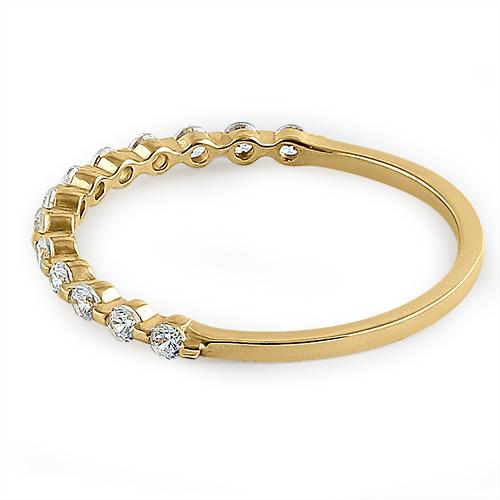 Solid 14K Yellow Gold Row Round Clear CZ Ring