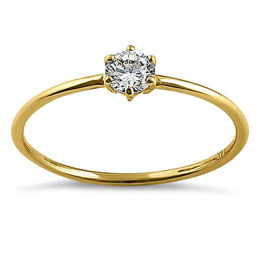 Solid 14K Yellow Gold Solitaire Round CZ Engagement Ring