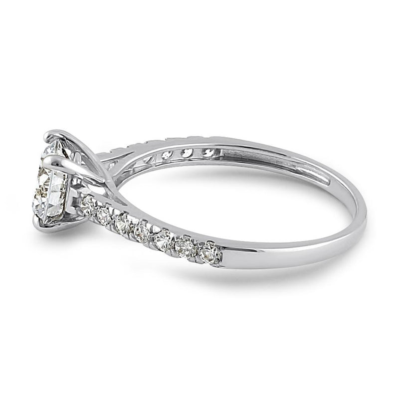 Solid 14K White Gold Solitaire Round Clear CZ Engagement Ring