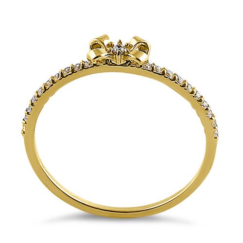 Solid 14K Yellow Gold Bow Ribbon Round CZ Ring