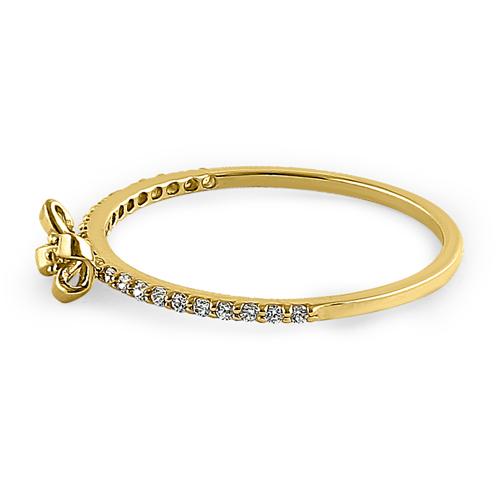 Solid 14K Yellow Gold Bow Ribbon Round CZ Ring