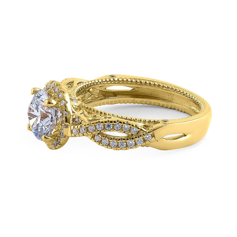 Solid 14K Yellow Gold Royal Twist Round Cut CZ Engagement Ring