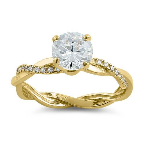Solid 14K Gold Twisted Solitire CZ Ring