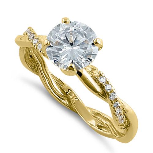 Solid 14K Gold Twisted Solitire CZ Ring