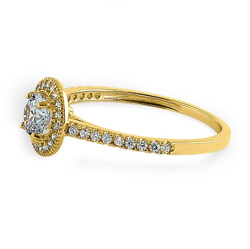 Solid 14K Yellow Gold Halo Round CZ Engagement Ring