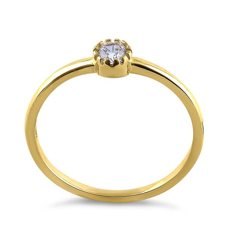 Solid 14K Yellow Gold Round Cut Inlay CZ Engagement Ring