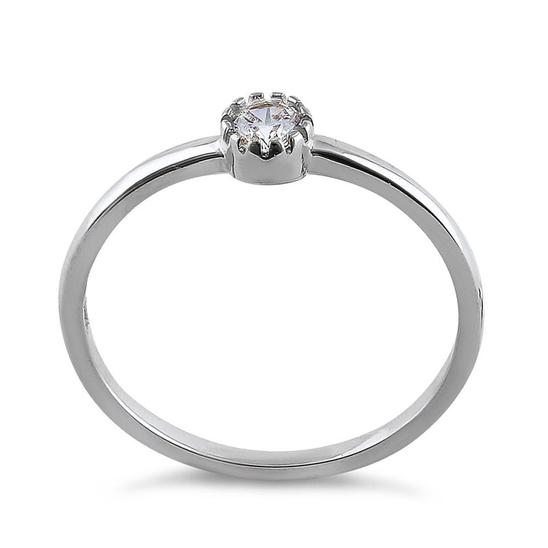 Solid 14K White Gold Round Cut Inlay CZ Engagement Ring