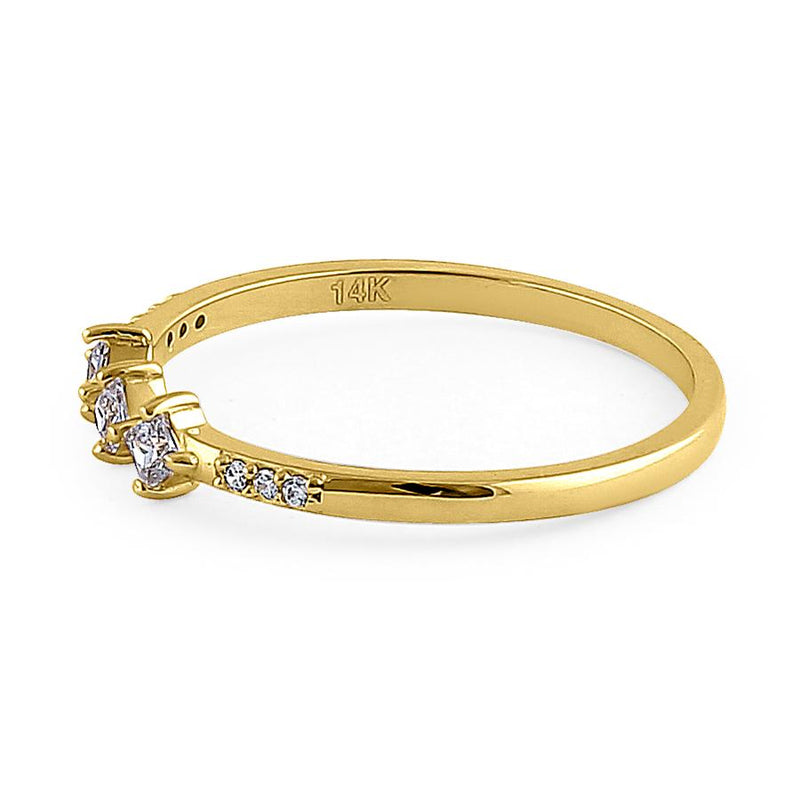 Solid 14K Yellow Gold Triple Princess Cut CZ Ring