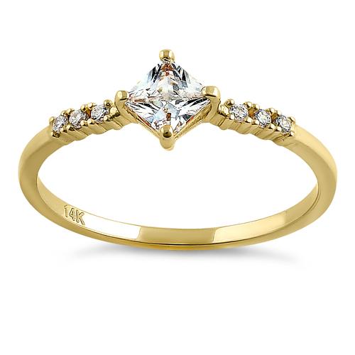 Solid 14K Yellow Gold Simple Princess Cut CZ Ring