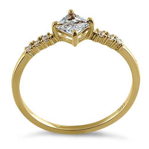 Solid 14K Yellow Gold Simple Princess Cut CZ Ring