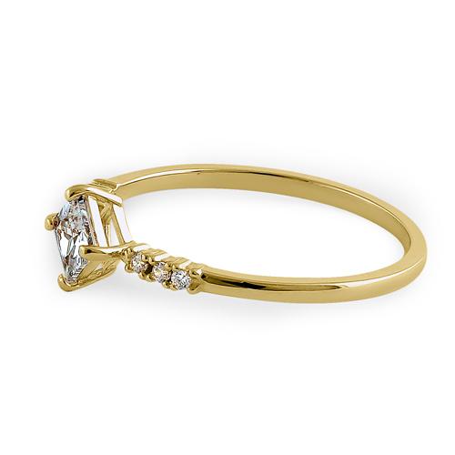 Solid 14K Yellow Gold Simple Princess Cut CZ Ring