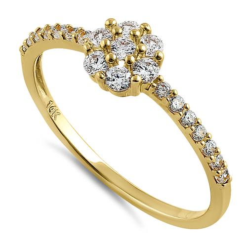 Solid 14K Yellow Gold Flower CZ Ring