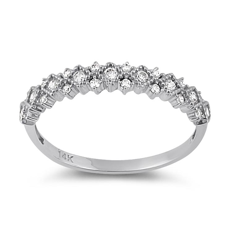 Solid 14K White Gold Elegant Half Eternity Wedding CZ Band