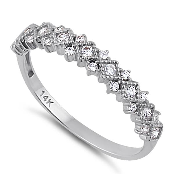 Solid 14K White Gold Elegant Half Eternity Wedding CZ Band