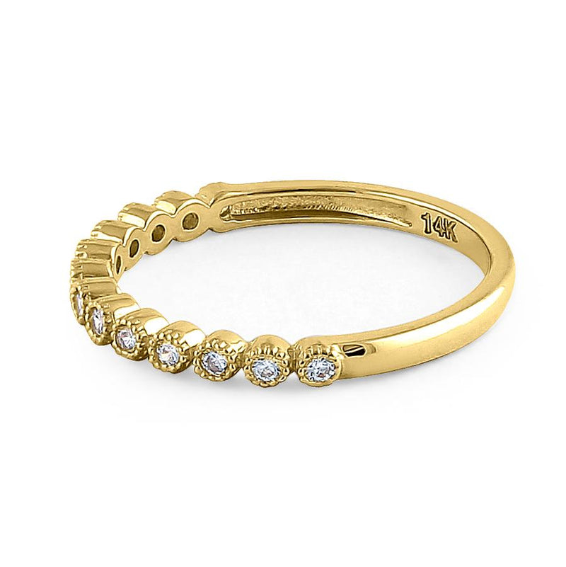 Solid 14K Yellow Gold Single Row Round Cut CZ Ring