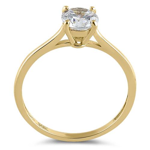 Solid 14K Yellow Gold Round Solitaire CZ Ring