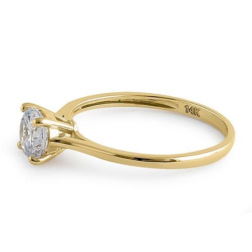 Solid 14K Yellow Gold Round Solitaire CZ Ring