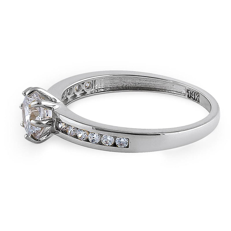 Solid 14K White Gold Round Cut CZ Engagement Ring