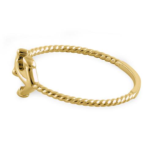 Solid 14K Yellow Gold Anchor Round CZ Ring