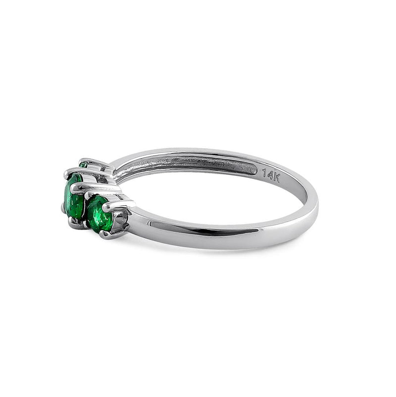 Solid 14K White Gold Triple Round Green CZ Ring