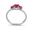 Solid 14K White Gold Triple Round Ruby CZ Ring
