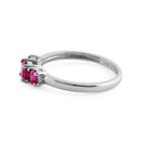 Solid 14K White Gold Triple Round Ruby CZ Ring