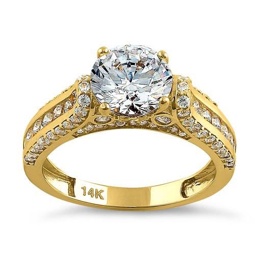 Solid 14K Yellow Gold Majestic Round CZ Engagement Ring