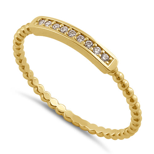 Solid 14K Gold Bead and Bar with Clear CZ Ring