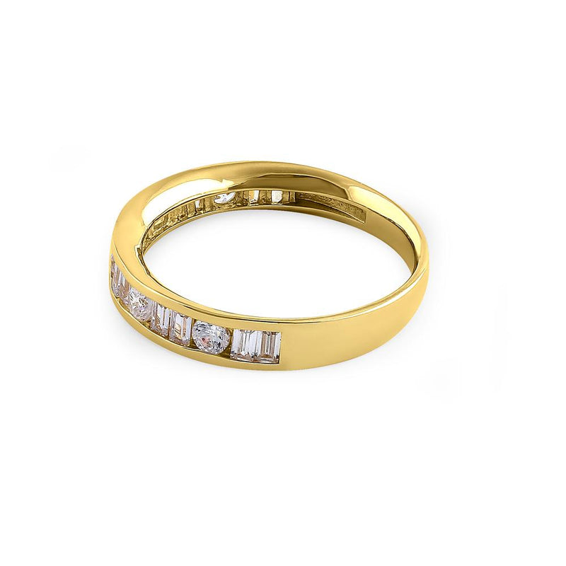 Solid 14K Yellow Gold Channel Round & Baguette Straight CZ Eternity Band