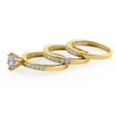 Solid 14K Yellow Gold Round Cut Triple CZ Ring Engagement Set
