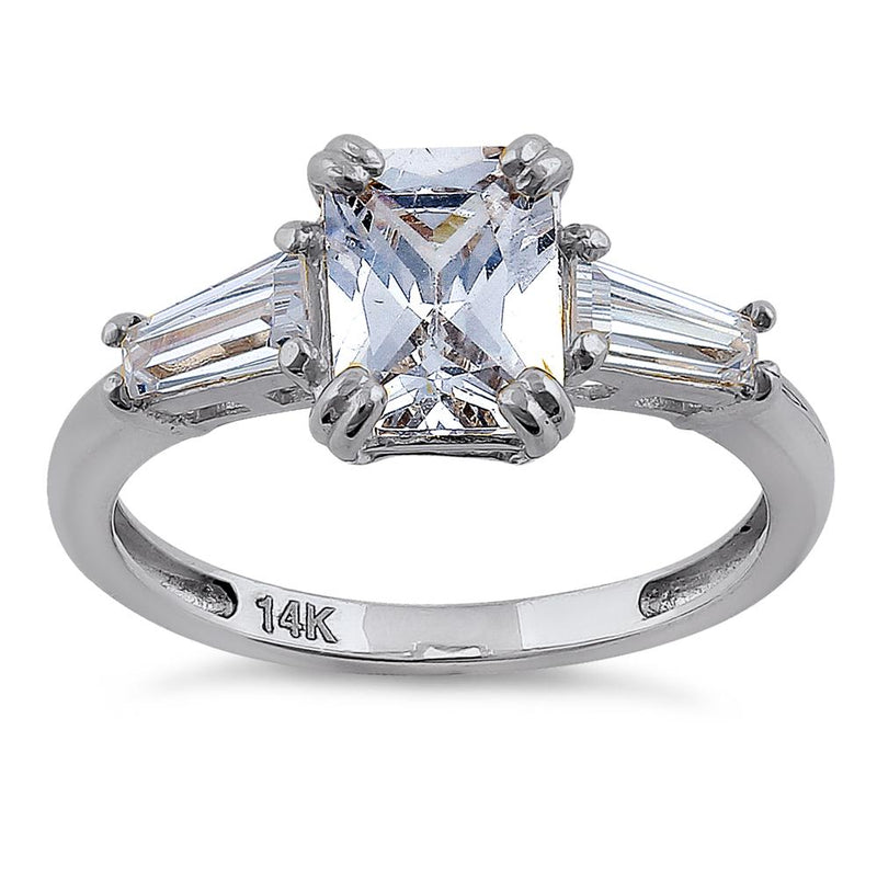 Solid 14K White Gold Asscher Cut CZ Engagement Ring