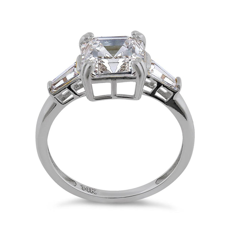 Solid 14K White Gold Asscher Cut CZ Engagement Ring