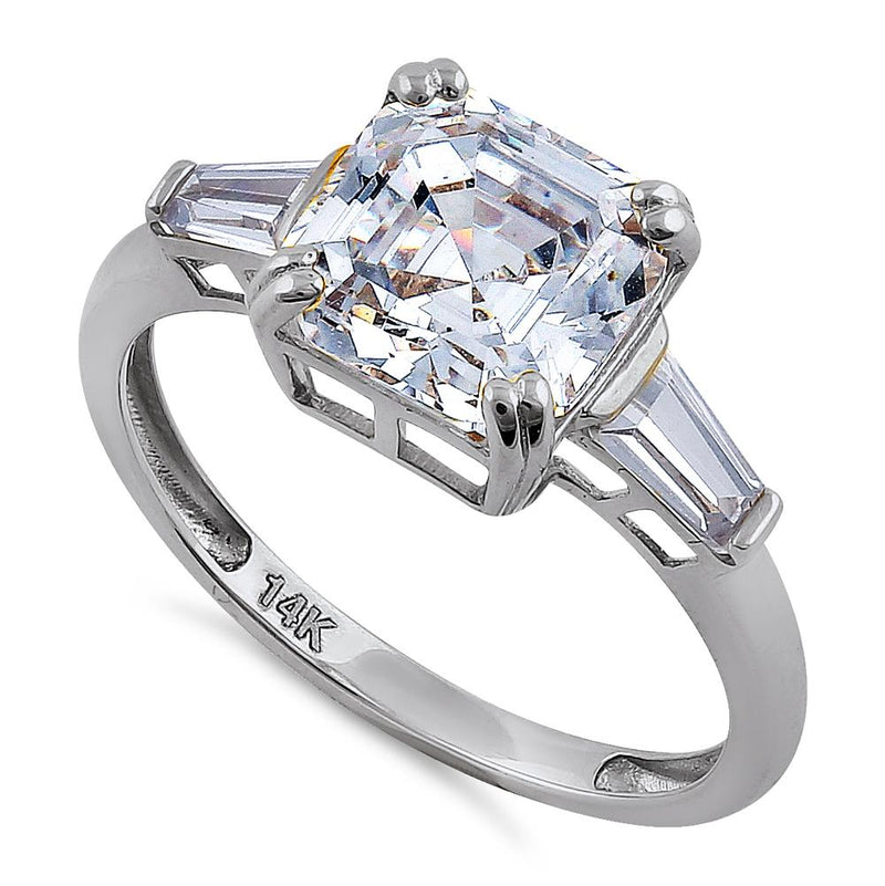 Solid 14K White Gold Asscher Cut CZ Engagement Ring