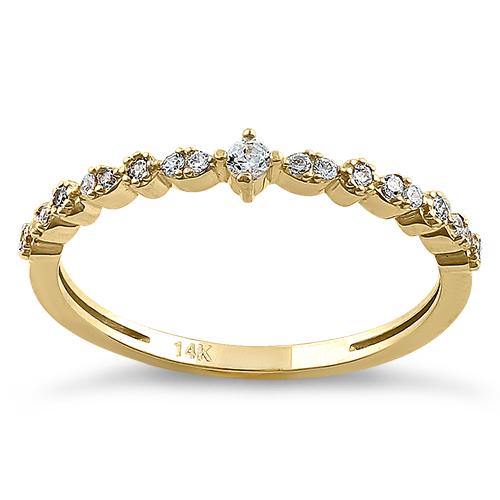 Solid 14k Yellow Gold Simple Round Clear CZ Ring