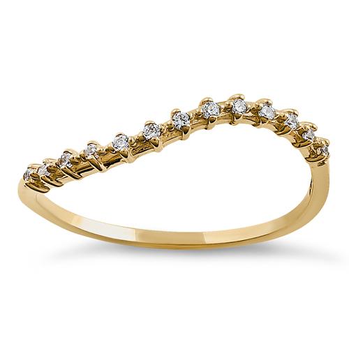 Solid 14K Yellow Gold Wave Accent Round Clear CZ Ring