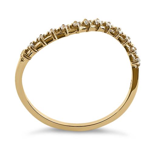 Solid 14K Yellow Gold Wave Accent Round Clear CZ Ring