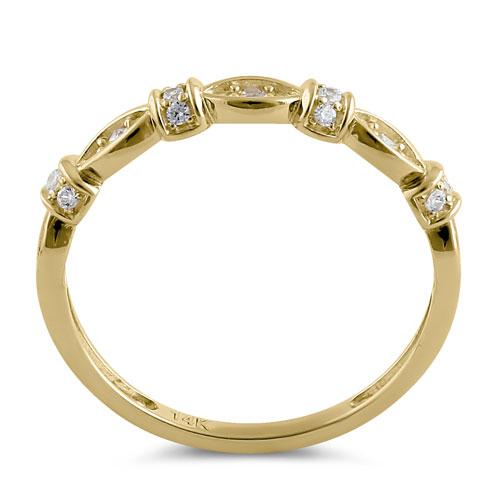 Solid 14K Yellow Gold Half Eternity Round Marquise CZ Ring