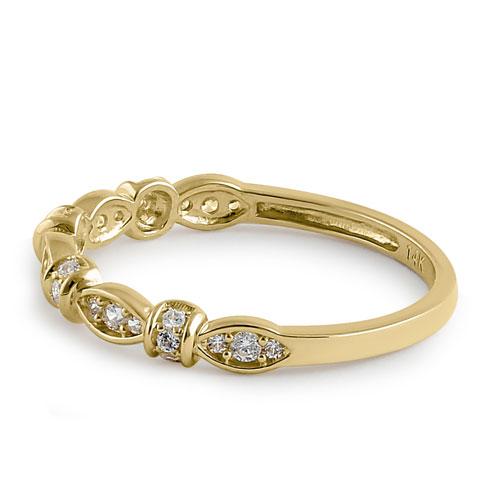 Solid 14K Yellow Gold Half Eternity Round Marquise CZ Ring