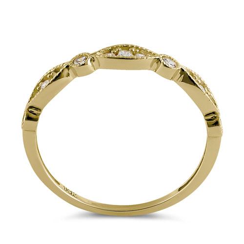 Solid 14K Yellow Gold Half Eternity Beaded Round Marquise CZ Ring