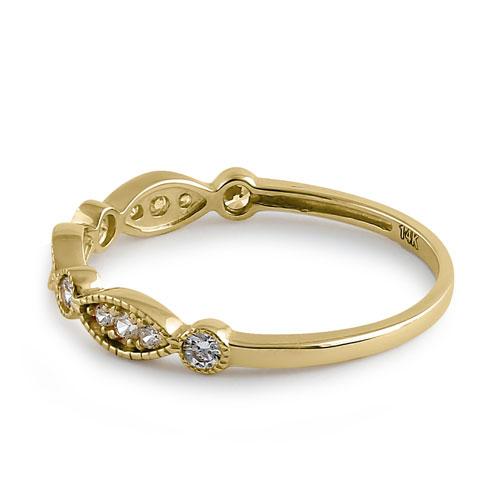 Solid 14K Yellow Gold Half Eternity Beaded Round Marquise CZ Ring