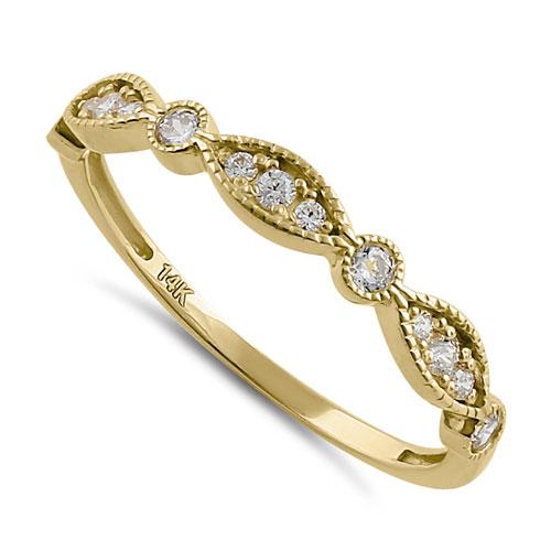 Solid 14K Yellow Gold Half Eternity Beaded Round Marquise CZ Ring